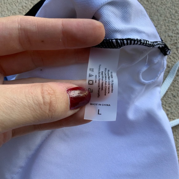 BRAND NEW Floral Appliqué Halter Black White One Piece Swimsuit Women’s SZ Large - Picture 3 of 15